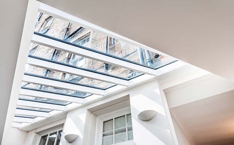 The roof glazing system, which was key to the success of the build, was supplied by Howells Patent Glazing. It is double-glazed and has a self-cleaning coating