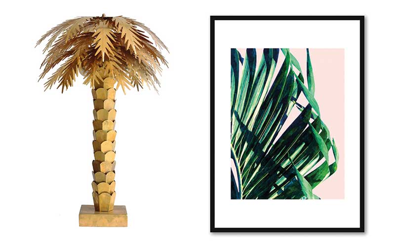 Palm Table Light, £365, Abode Living; Palm V2 Framed Print, £47, Red Candy 