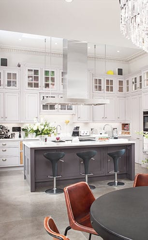 Custom-made cabinetry by Studio Carpentry is painted in Little Greene’s Dash of Soot and Knightsbridge colours.