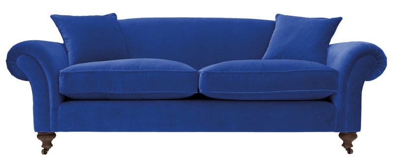 Matlock sofa in Designers Guild Marine Blue velvet, from £1,371, Sofas & Stuff