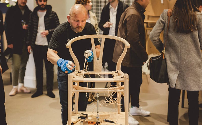 Master weaver Benny Larsen was hard at work on the Wishbone chair seat