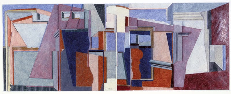 One of the murals Graves produced for Charles Gwathmey’s project, featuring the repeated cornice motif.