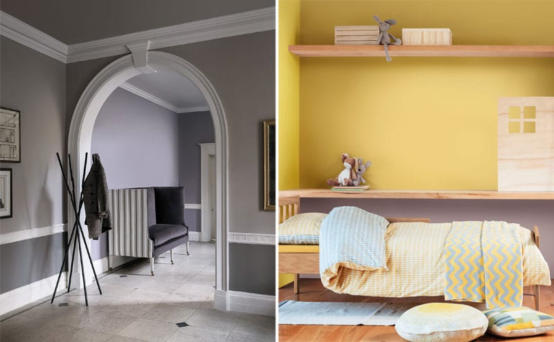 Monument 151, Erica 346, Quail 154, from £46.50 for 2.5L, Paint & Paper Library; Golden Sands, Heart Wood, £25.72 for 2.5L, Dulux