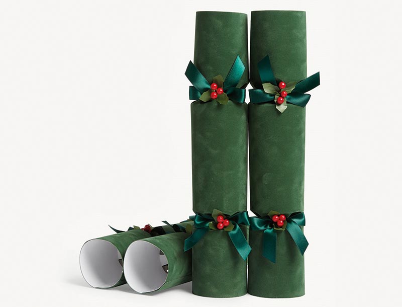 Green velvet luxury crackers, £70 for a set of 6, Selfridges