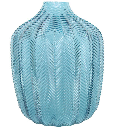 Glass chevron vase in blue, £21, Gisela Graham London