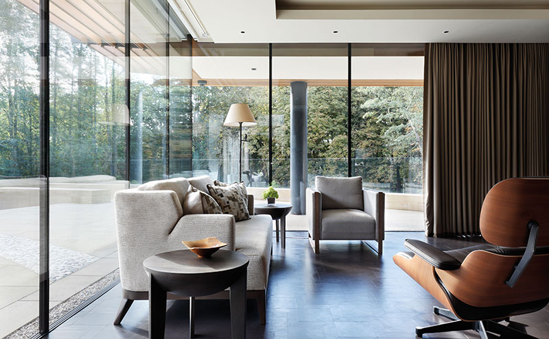 The study has floor-to-ceiling views