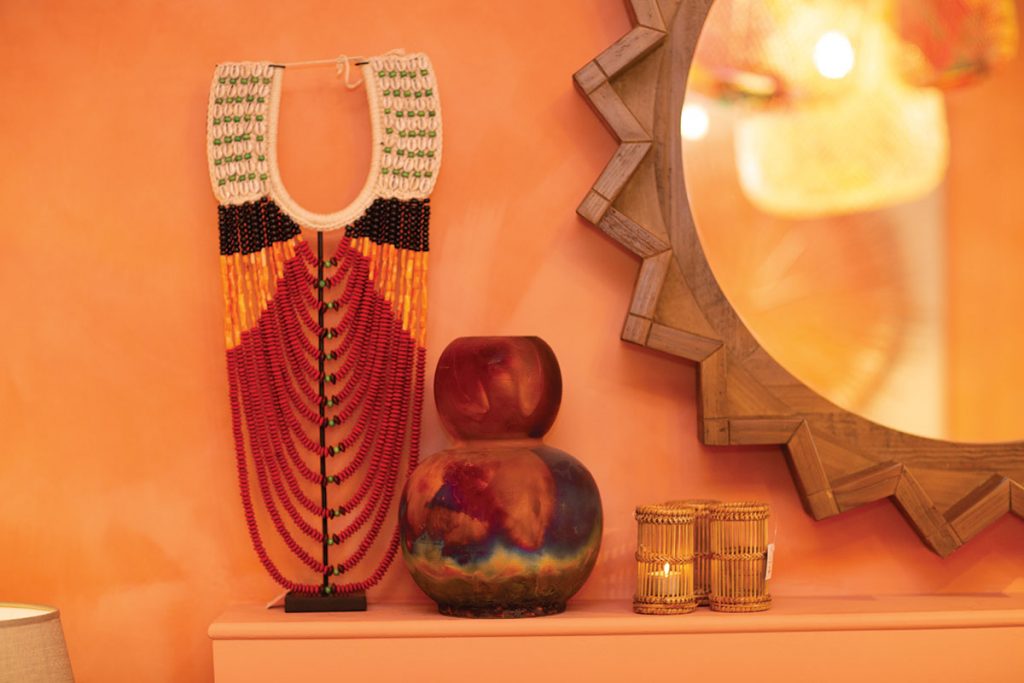 tribal-necklace-on-fireplace