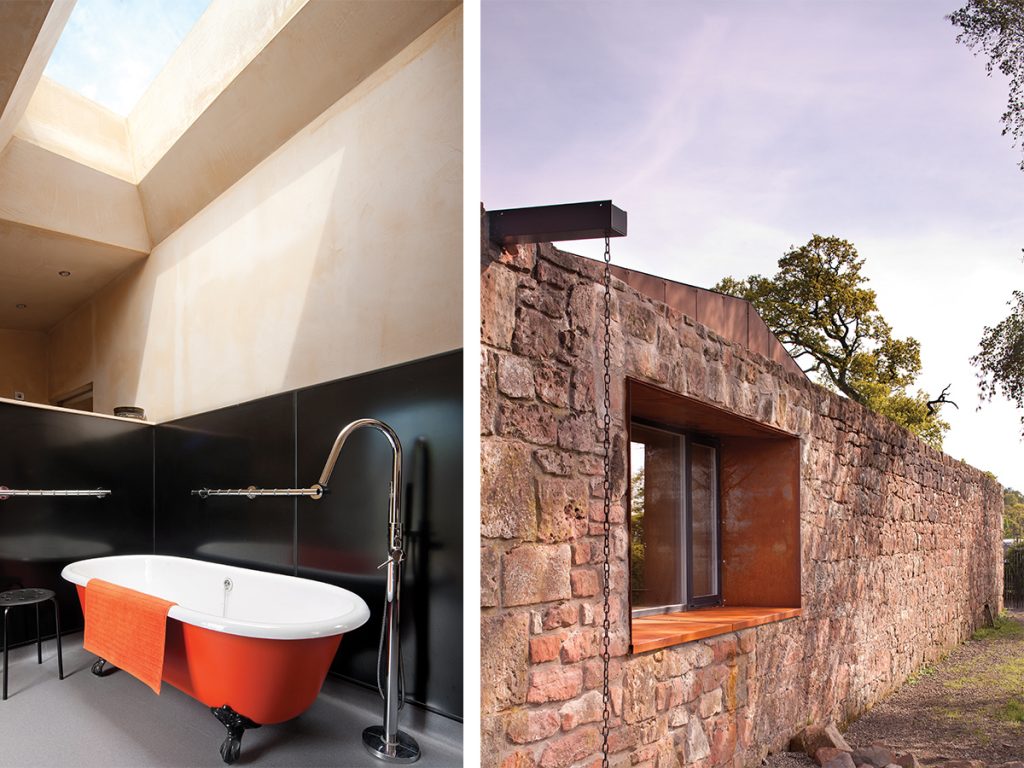 black-and-orange-bathroom-and-side-wall-of-conversion
