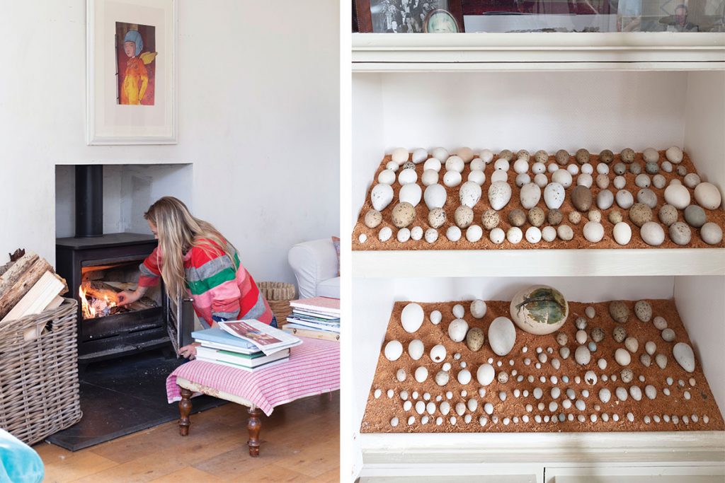 lighting-a-fire-in-the-drawing-room-and-an-egg-display