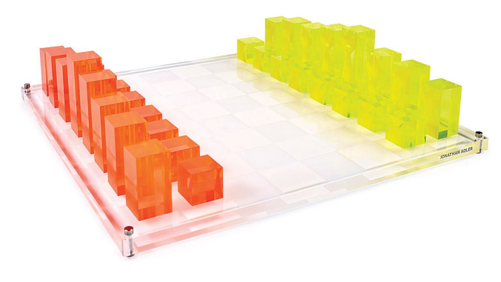 Jonathan-Adler-Acrylic-chess-set-neon-orange-and-yellow