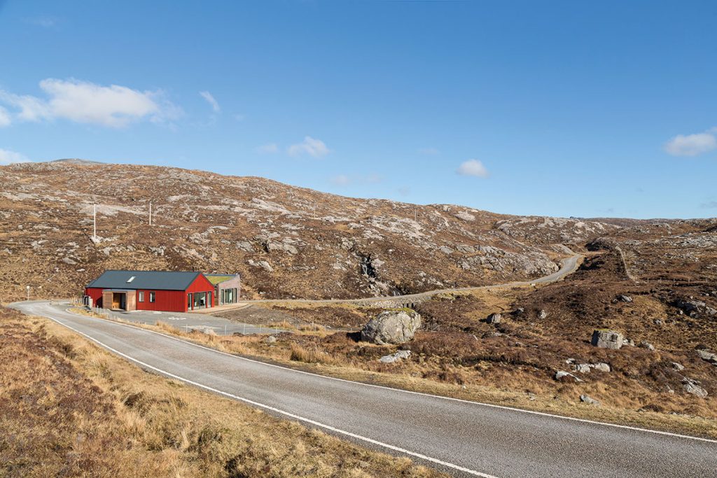 architecture landscape shot of red house