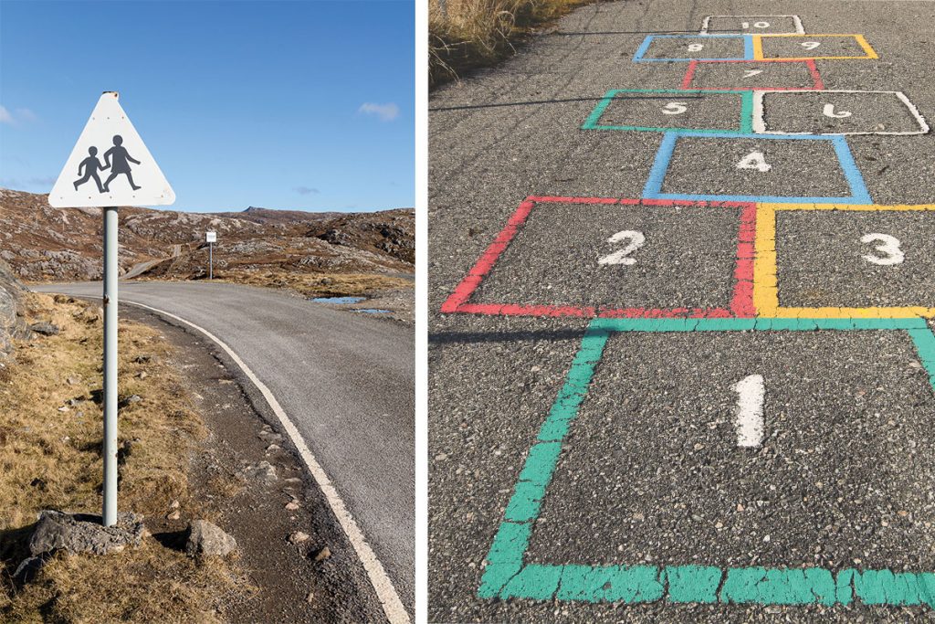 school sign and hopscotch architecture isle of Harris