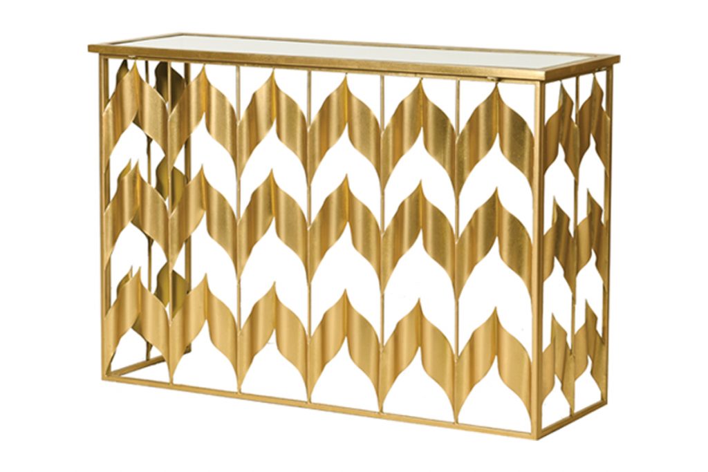 Gold Mermaid chevron console table, £295, The French Bedroom Company 