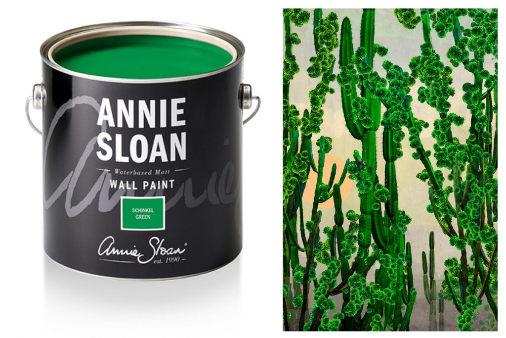 (Left) Schinkel Green paint, £55.95 for 2.5 litres, Annie Sloan, (right) Cactus Sun limited-edition print by Nadia Attura, £350, Murus Art 