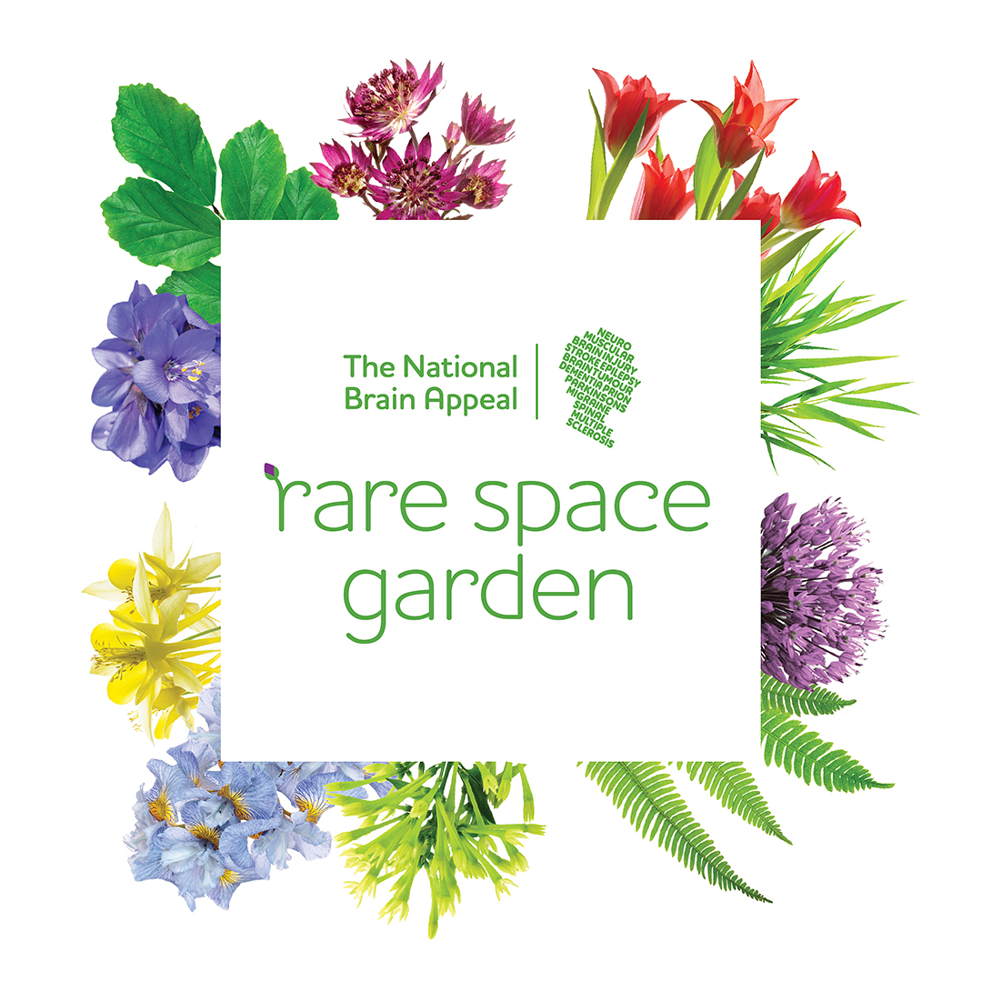 The logo for the national bran appeal and Charlie Hawkes rare space garden at RHS Chelsea Flower Show